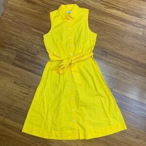 J.Crew‎ Sleeveless Dress Womens 2 Yellow Button Front Belted Fit & Flare Summer